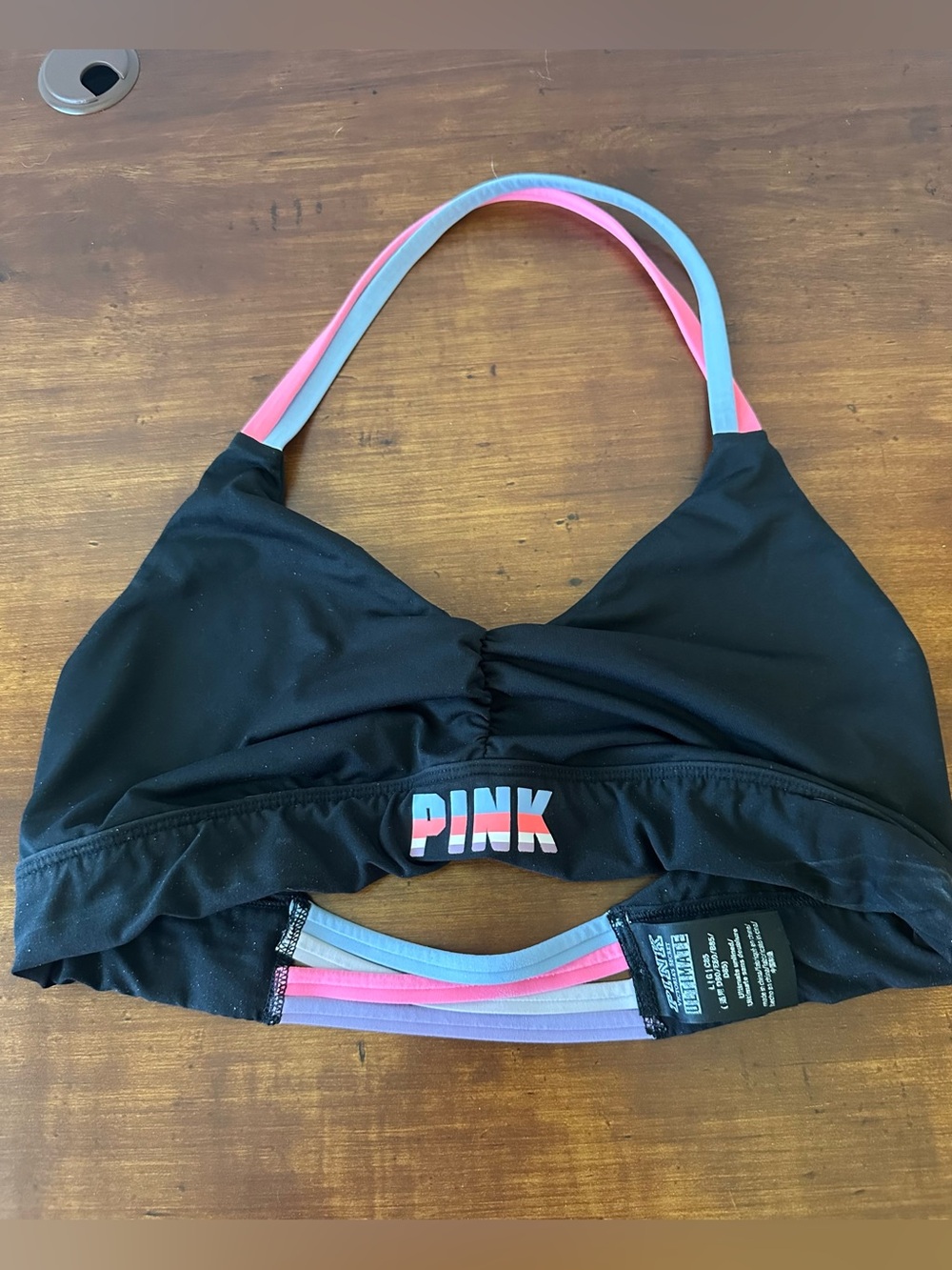VS Pink Black Sports Bra Multicolored Stripes L
